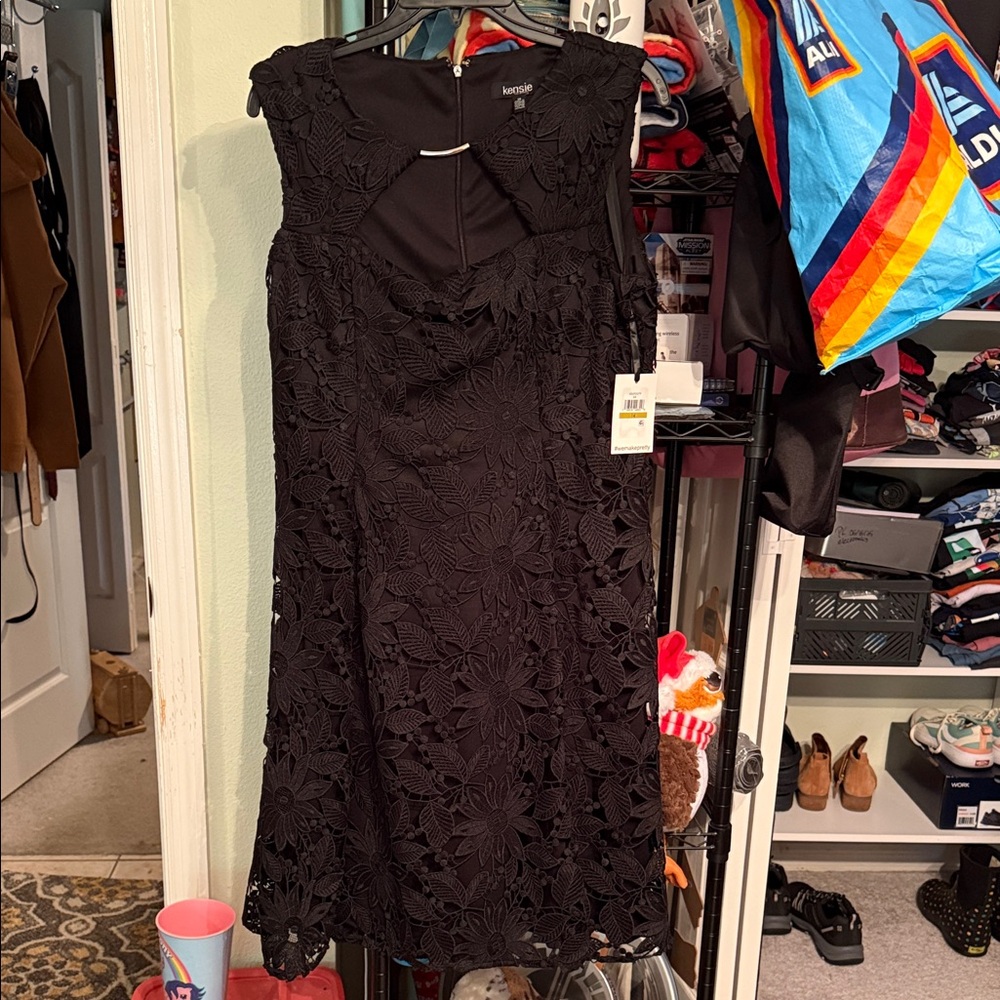 Kensie Black Floral Lace Midi Dress